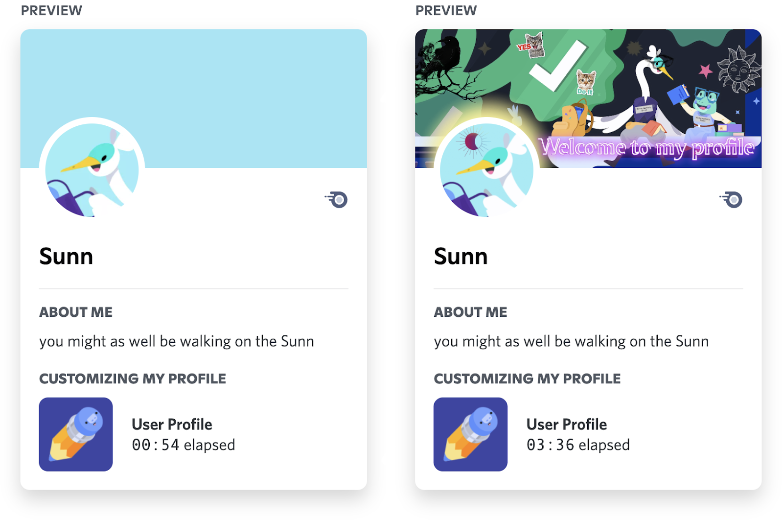 A comparison between a user's profile before and after they utilized Picsart to add flair to their profile. 
